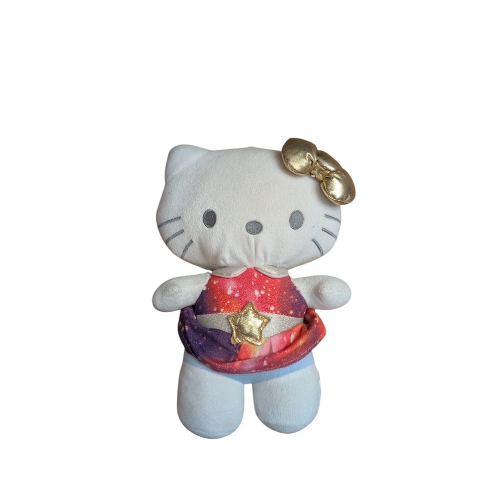 Sanrio Hello Kitty Galaxy Print Plush Doll Gold Bow Star Dress White 8 Inch